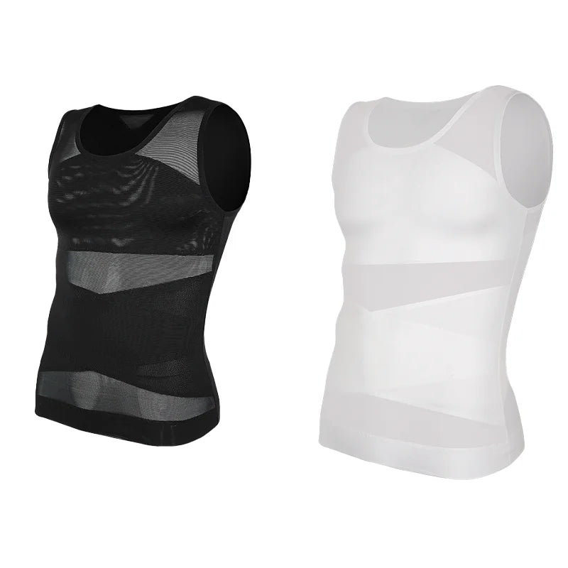Compression Shirt for Men Slimming Undershirt Body Shaper Tank Top Gynomastica Sleeveless Shapewear Vest Mesh Cross Suit 3XL