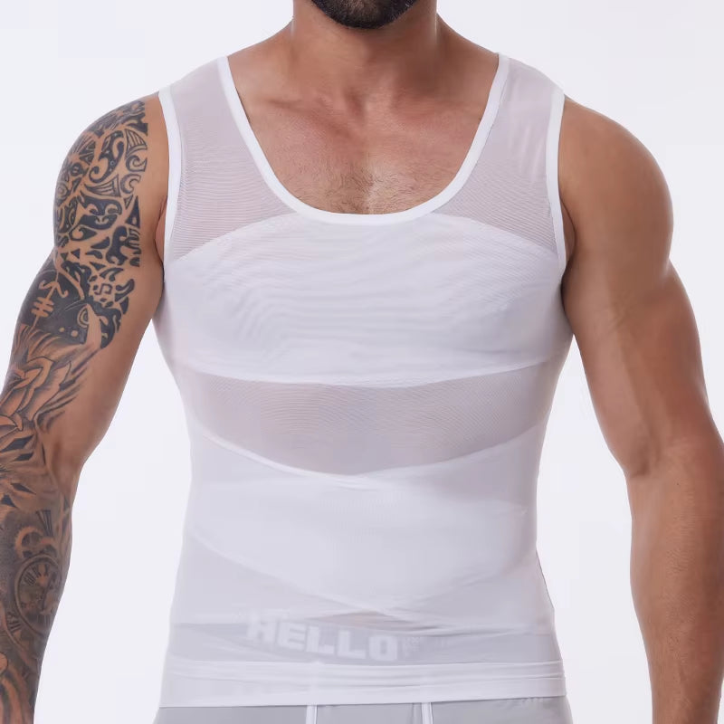 Compression Shirt for Men Slimming Undershirt Body Shaper Tank Top Gynomastica Sleeveless Shapewear Vest Mesh Cross Suit 3XL